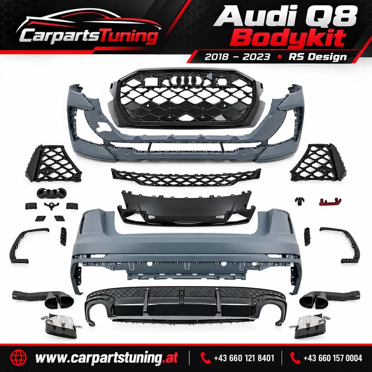 Bodykit Audi Q8 2018-2023 RS Design Stoßstangen Grill & Endrohre