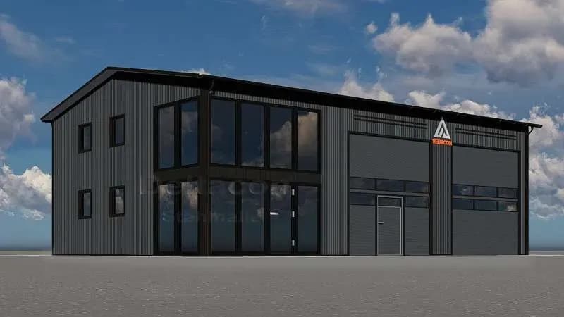 DELTACON Stahlhalle Büro Werkstatt 10 x 15 x 5/ 6,00 m isoliert + neu !