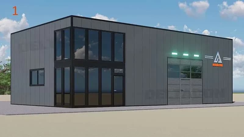 DELTACON Stahlhalle Büro Werkstatt 9 x 16 x 5/ 6,00 m isoliert + neu !