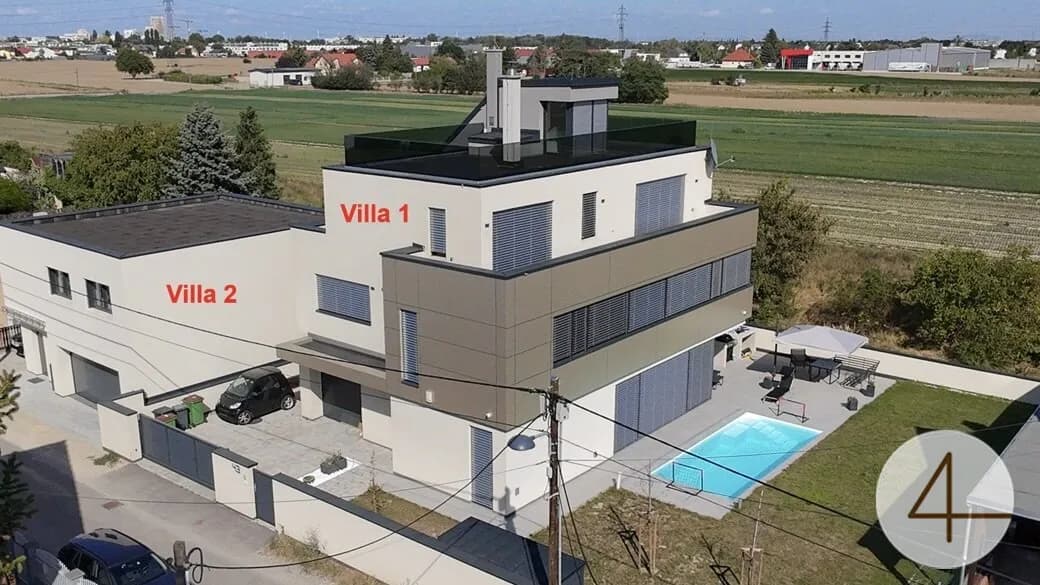 2 Premium-Villen direkt nebeneinander - mit grĂŒnem Weitblick - sonnige Ausrichtung - hochwertige Ausstattung - Salzwasserpool - Garage - Lift