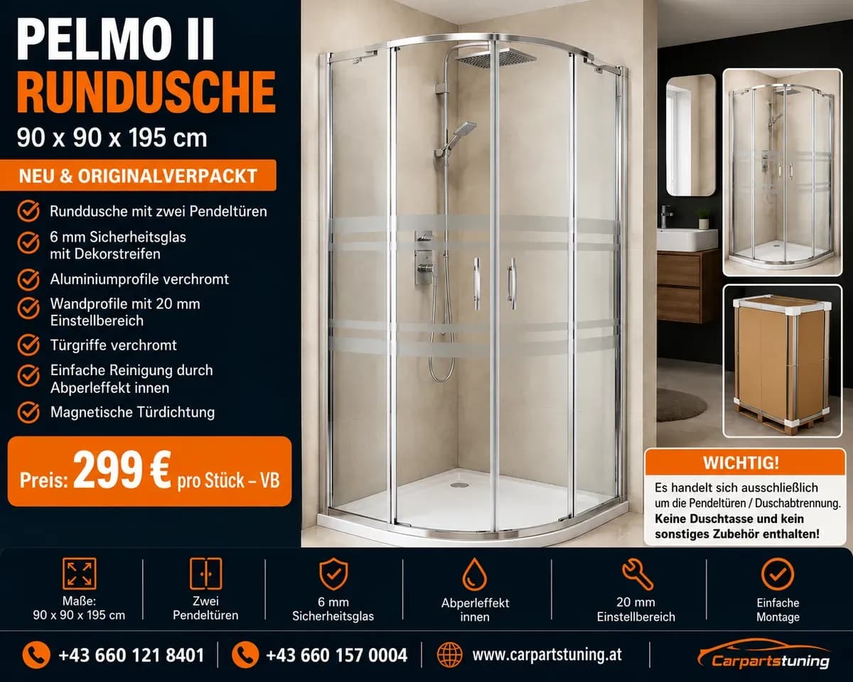 Pelmo II Runddusche / Pendeltüren 90 × 90 × 195 cm - NEU & OVP
