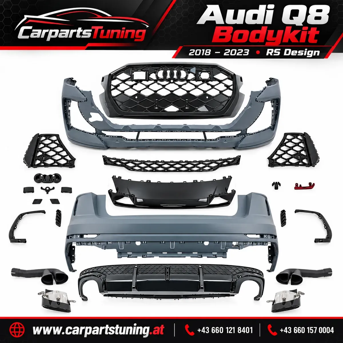 Bodykit Audi Q8 2018-2023 RS Design Stoßstangen Grill & Endrohre