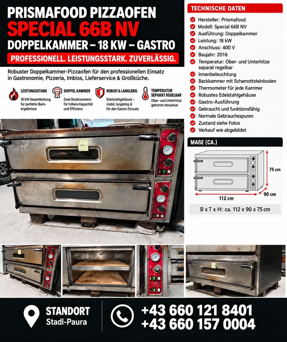 Prismafood Pizzaofen Special 66B NV - Doppelkammer - 18 kW - Gastro - Bild 1