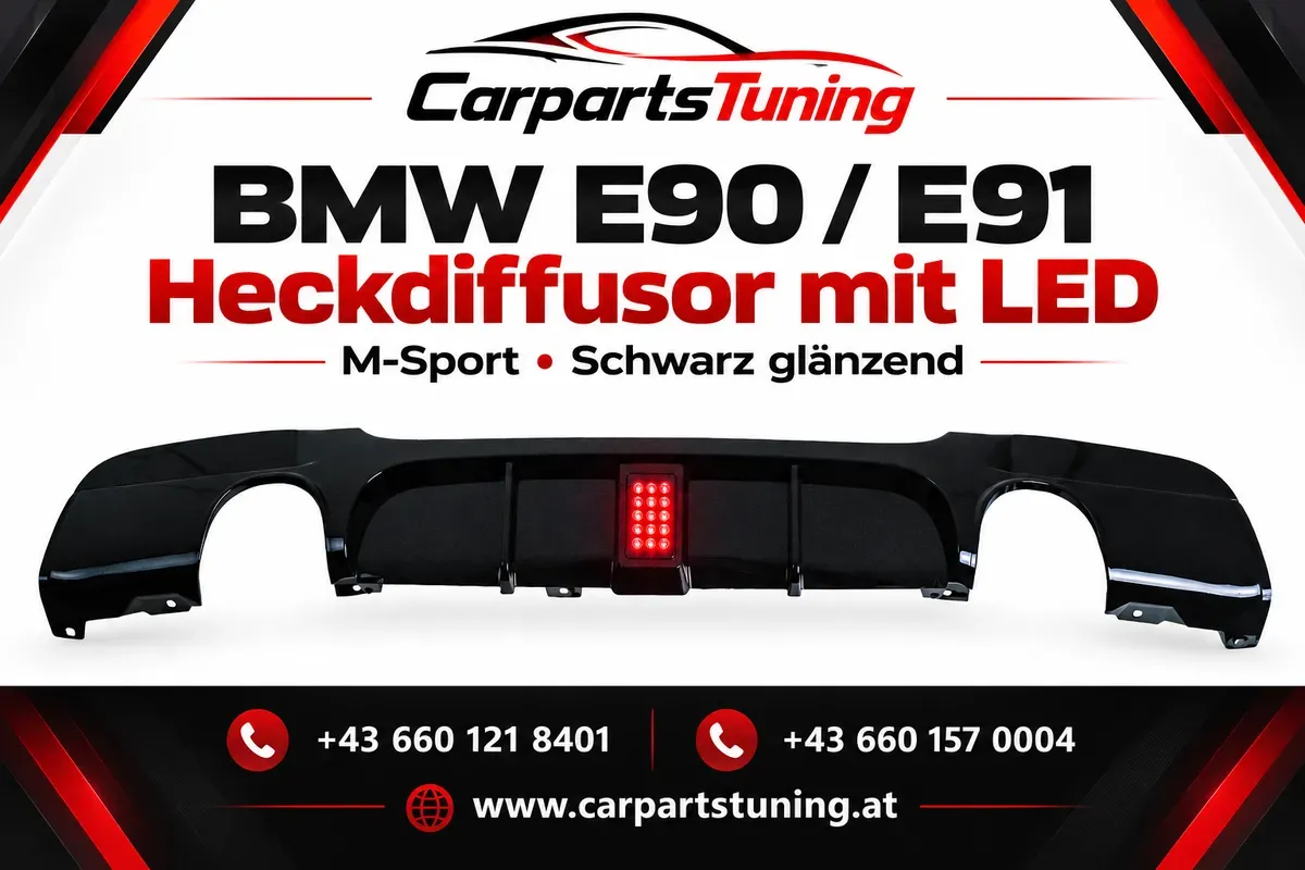 BMW E90 E91 Heckdiffusor mit LED | M-Sport | Schwarz glänzend
