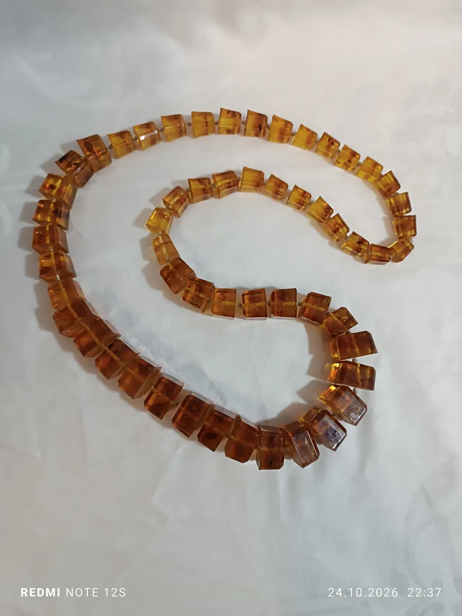 Unbenutzt, Wunderschöne, massive Bernstein-Kette – Echte Bernstein-Würfel (147g)🌱 - Bild 1